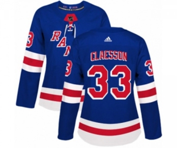 Women Adidas New York Rangers #33 Fredrik Claesson Authentic Royal Blue Home NHL Jersey