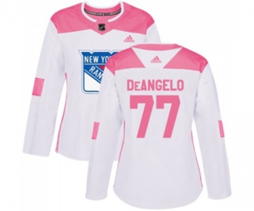 Women Adidas New York Rangers #77 Anthony DeAngelo Authentic White Pink Fashion NHL Jersey