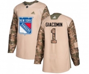Youth Adidas New York Rangers #1 Eddie Giacomin Authentic Camo Veterans Day Practice NHL Jersey