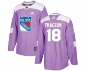 Youth Adidas New York Rangers #18 Walt Tkaczuk Authentic Purple Fights Cancer Practice NHL Jersey