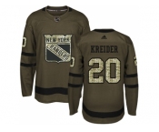 Youth Adidas New York Rangers #20 Chris Kreider Green Salute to Service Stitched NHL Jersey