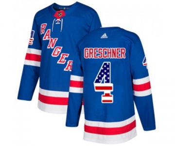 Youth Adidas New York Rangers #4 Ron Greschner Authentic Royal Blue USA Flag Fashion NHL Jersey