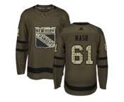 Youth Adidas New York Rangers #61 Rick Nash Green Salute to Service Stitched NHL Jersey