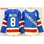 Youth new york rangers #8 jt miller blue 2025 with c patch stitched hockey