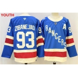 Youth new york rangers #93 mika zibanejad blue with a patch stitched hockey jersey Youth new york rangers #93 mika zibanejad blue with a patch stitched hockey jersey