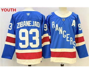 Youth new york rangers #93 mika zibanejad blue with a patch stitched hockey jersey