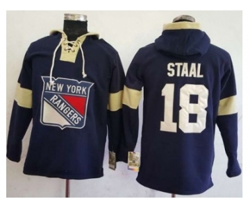 Men's New York Rangers #18 Marc Staal Navy Blue Pullover Hoodie Stitched NHL Jersey