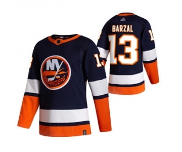Men's New York Islanders #13 Mathew Barzal Navy Blue 2020-21 Reverse Retro Alternate Hockey Jersey