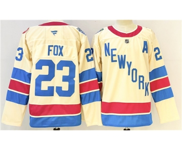 Men's New York Rangers #23 Adam Fox Beige 2025-26 Winter Classic With A Patch Stitched Hockey Jersey