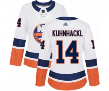 Women Adidas New York Islanders #14 Tom Kuhnhackl Authentic White Away NHL Jersey