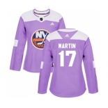 Women Adidas New York Islanders #17 Matt Martin Authentic Purple Fights Cancer Practice NHL Jersey