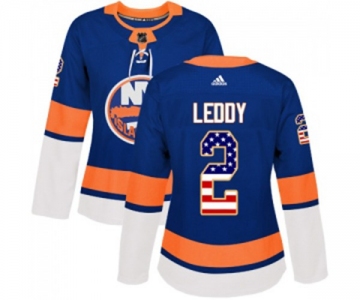 Women Adidas New York Islanders #2 Nick Leddy Authentic Royal Blue USA Flag Fashion NHL Jersey