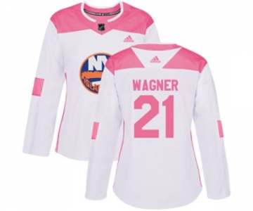 Women Adidas New York Islanders #21 Chris Wagner Authentic White Pink Fashion NHL Jersey