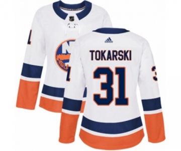 Women Adidas New York Islanders #31 Dustin Tokarski Authentic White Away NHL Jersey