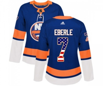 Women Adidas New York Islanders #7 Jordan Eberle Authentic Royal Blue USA Flag Fashion NHL Jersey