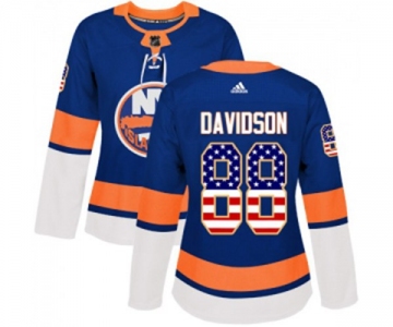 Women Adidas New York Islanders #88 Brandon Davidson Authentic Royal Blue USA Flag Fashion NHL Jersey