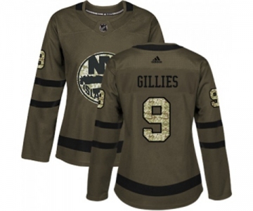 Women Adidas New York Islanders #9 Clark Gillies Authentic Green Salute to Service NHL Jersey
