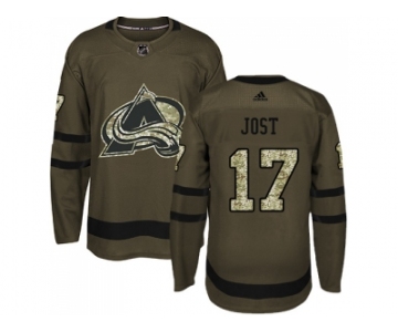 Men Adidas Colorado Avalanche #17 Tyson Jost Green Salute to Service Stitched NHL Jersey