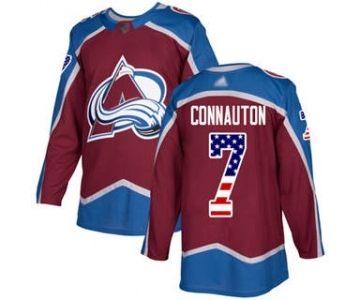 Men's Avalanche #7 Kevin Connauton Burgundy Home Authentic USA Flag Stitched Hockey Jersey