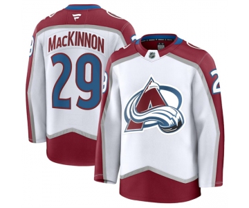 Men's Colorado Avalanche #29 Nathan MacKinnon White 2024-25 Away Stitched Jersey