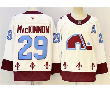 Men's Colorado Avalanche #29 Nathan MacKinnon White 2024-25 With A Patch Stitched Hockey