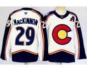 Men's Colorado Avalanche #29 Nathan MacKinnon White Alternate With A Patch Reverse Retro Stitched Jersey