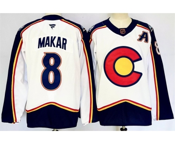 Men's Colorado Avalanche #8 Cale Makar White 2024-25 With A Patch Reverse Retro Stitched Jersey