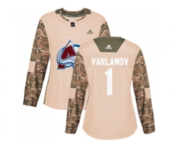 Women Adidas Colorado Avalanche #1 Semyon Varlamov Camo Authentic 2017 Veterans Day Stitched NHL Jersey
