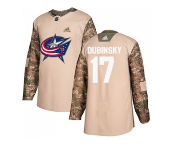Men Adidas Columbus Blue Jackets #17 Brandon Dubinsky Camo Authentic 2017 Veterans Day Stitched NHL Jersey
