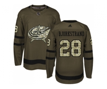 Men Adidas Columbus Blue Jackets #28 Oliver Bjorkstrand Green Salute to Service Stitched NHL Jersey