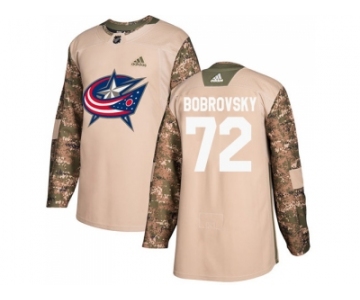 Men Adidas Columbus Blue Jackets #72 Sergei Bobrovsky Camo Authentic 2017 Veterans Day Stitched NHL Jersey