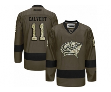 Men Reebok Columbus Blue Jackets #11 Matt Calvert Authentic Green Salute to Service NHL Jersey