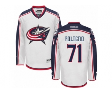 Men Reebok Columbus Blue Jackets #71 Nick Foligno Authentic White Away NHL Jersey