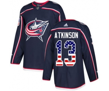 Men's Columbus Blue Jackets #13 Cam Atkinson Navy Blue Home USA Flag Stitched Hockey Jersey