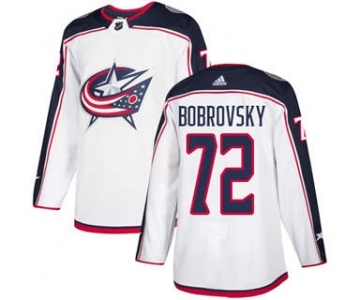 Men's Columbus Blue Jackets #72 Sergei Bobrovsky White Road Stitched Hockey Jersey
