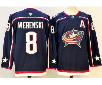Men's Columbus Blue Jackets #8 Zach Werenski Navy With A Patch Stitched Hockey Jersey
