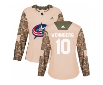 Women Adidas Columbus Blue Jackets #10 Alexander Wennberg Camo Authentic 2017 Veterans Day Stitched NHL Jersey