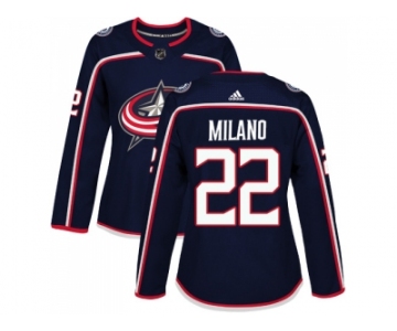 Women Adidas Columbus Blue Jackets #22 Sonny Milano Navy Blue Home Authentic Stitched NHL Jersey