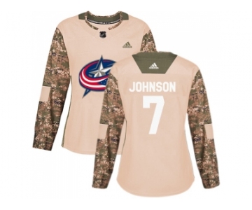 Women Adidas Columbus Blue Jackets #7 Jack Johnson Camo Authentic 2017 Veterans Day Stitched NHL Jersey
