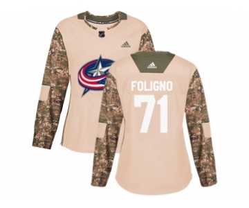 Women Adidas Columbus Blue Jackets #71 Nick Foligno Camo Authentic 2017 Veterans Day Stitched NHL Jersey