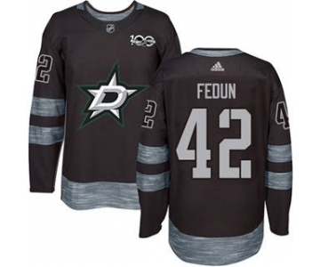 Men's Stars #42 Taylor Fedun Black 1917-2017 100th Anniversary Stitched Hockey Jersey