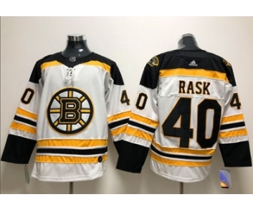 Men Adidas Boston Bruins #40 Tuukka Rask White Road Authentic Stitched NHL Jersey