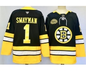 Men's Boston Bruins #1 Jeremy Swayman Black 100th Anniversary Stitched Hockey Jersey