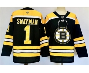 Men's Boston Bruins #1 Jeremy Swayman Black 2024-25 Home Stitched Hockey Jersey