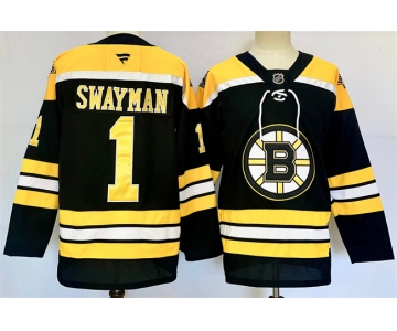 Men's Boston Bruins #1 Jeremy Swayman Black 2024-25 Home Stitched Hockey Jersey