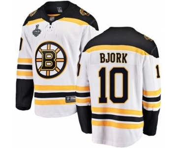 Men's Boston Bruins #10 Anders Bjork Authentic White Away Fanatics Branded Breakaway 2019 Stanley Cup Final Bound Hockey Jersey