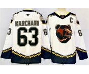 Men's Boston Bruins #63 Brad Marchand White 2024-25 With C Patch Reverse Retro Home Stitched Hockey Jersey