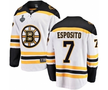 Men's Boston Bruins #7 Phil Esposito Authentic White Away Fanatics Branded Breakaway 2019 Stanley Cup Final Bound Hockey Jersey