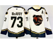 Men's Boston Bruins #73 Charlie McAvoy White 2024-25 With A Patch Reverse Retro Home Stitched Hockey Jersey