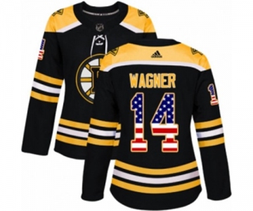 Women Adidas Boston Bruins #14 Chris Wagner Authentic Black USA Flag Fashion NHL Jersey